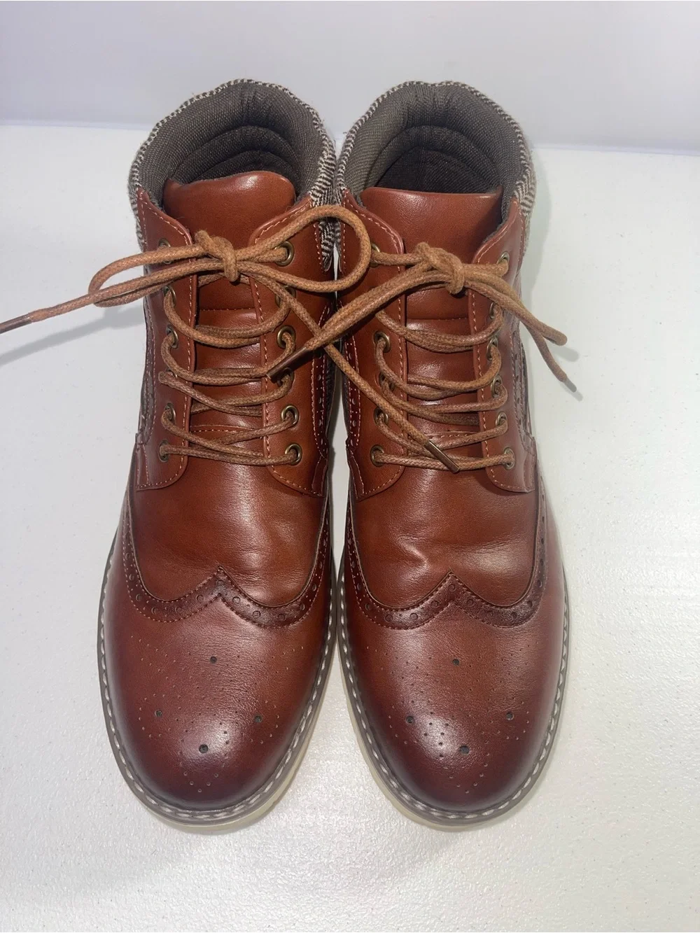 Vostey Brown Leather Chukka Wingtip Boots